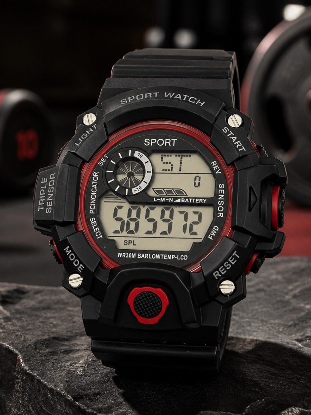 Unisex Sports Wrist Watch Black Urethane Strap 50mm Case Waterproof Stop Watch